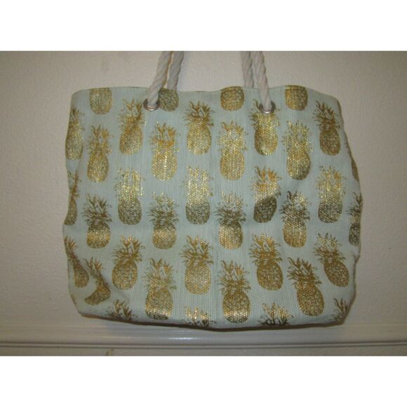 Angels By The Sea Pineapple Tote Bag Lined Rope Handle Beach Bag - Picture 3 of 15